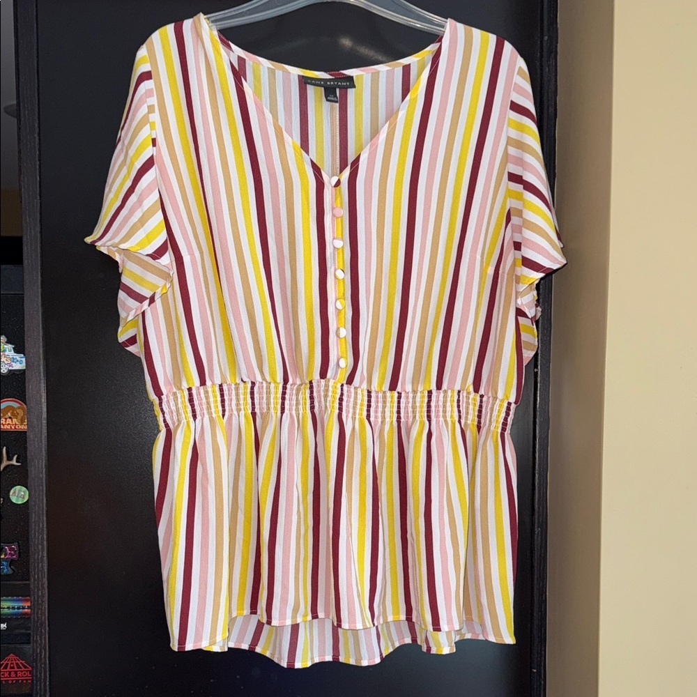Lane Bryant Multicolor Striped V-Neck Blouse